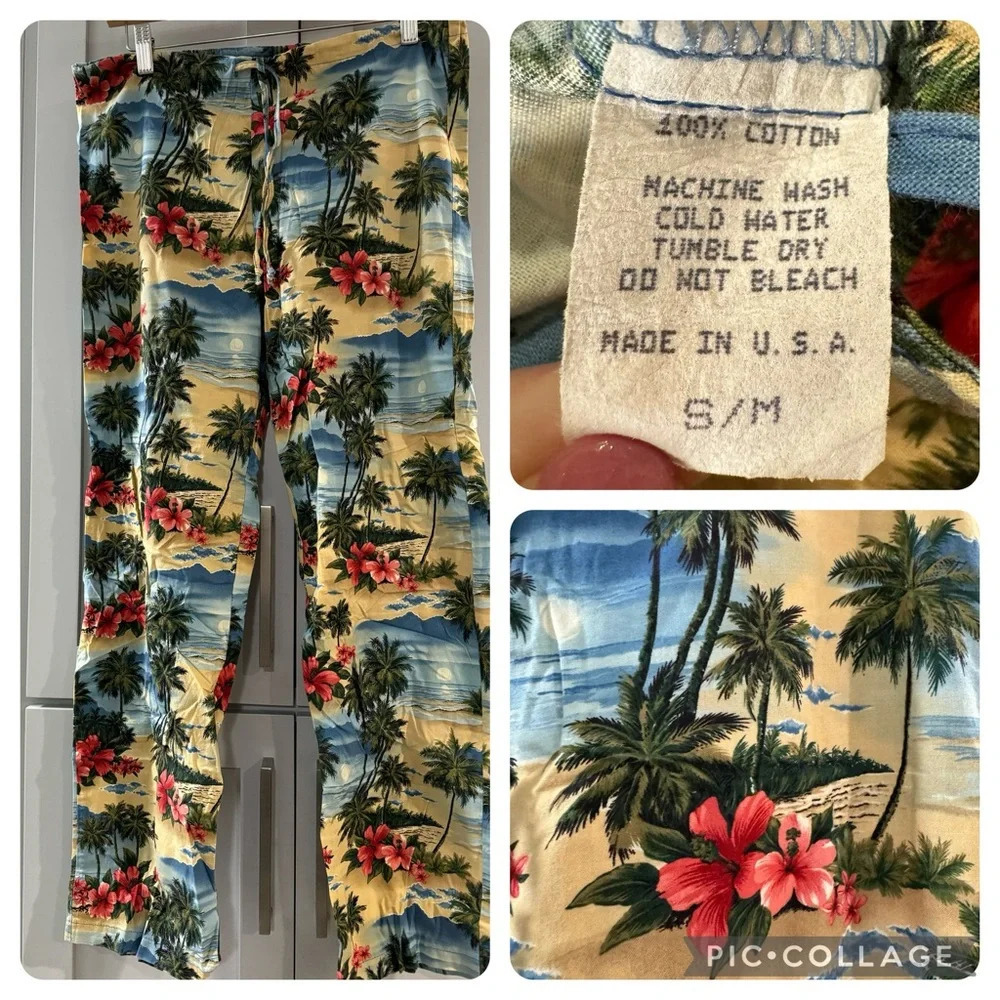 Vintage 100% Cotton Made in USA Hawaiian Tropical‎ Drawstring Pants small/medium
